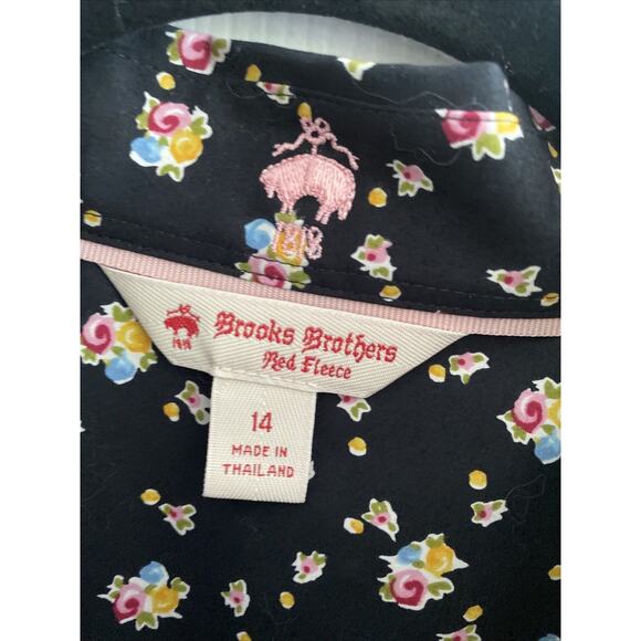 Brooks Brothers Red Fleece Womens Medium Black Button Down Floral Long Sleeve - Picture 2 of 4